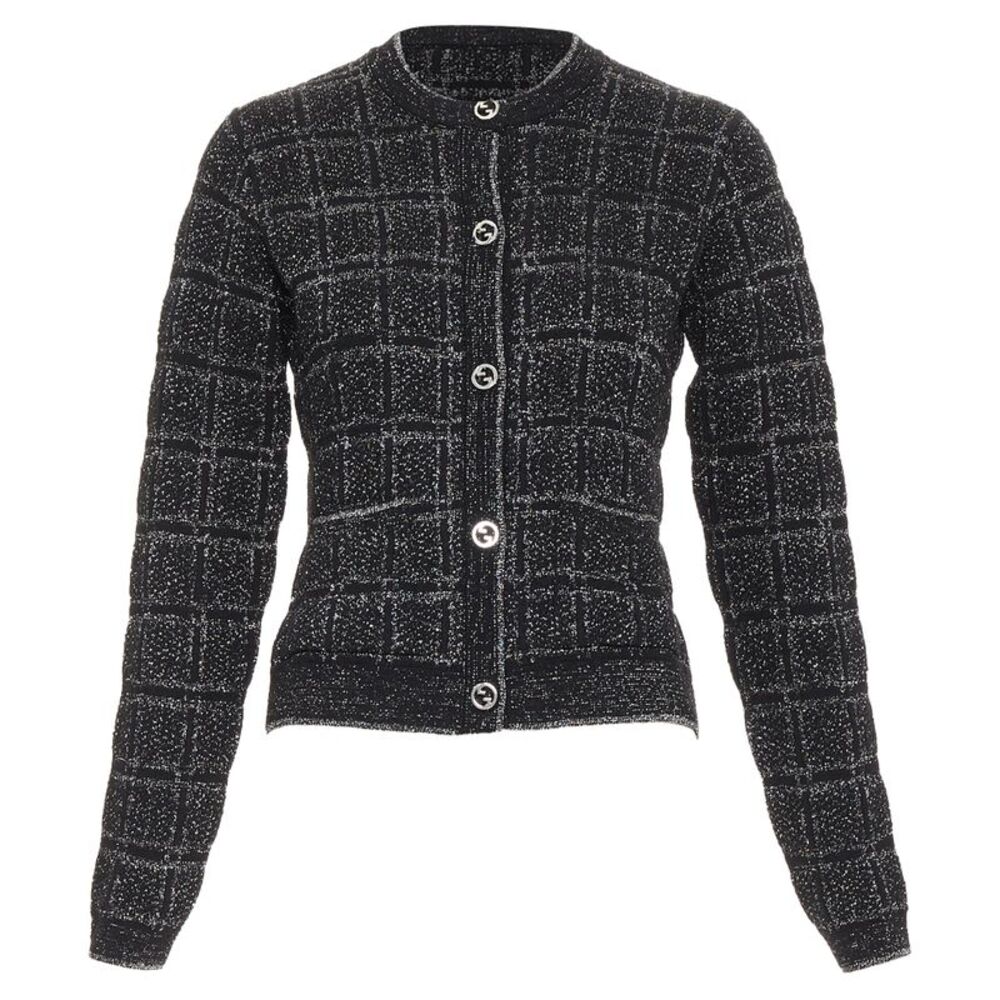Gucci metallic checked logo buttons cardigan